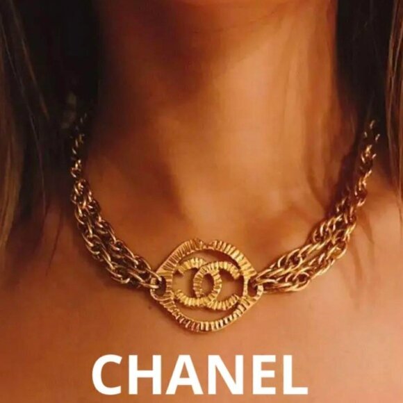 CHANEL Jewelry - CHANEL Vintage Gold CC Logo Double-strand Collar Necklace